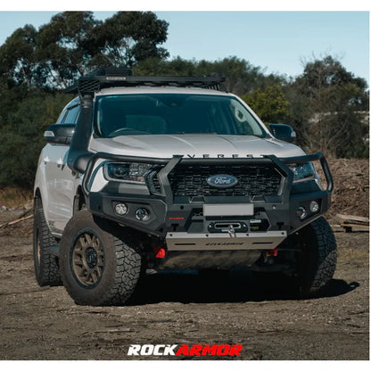 White Ford Everest with steel hoop bull bar and driving lights for off-road protection