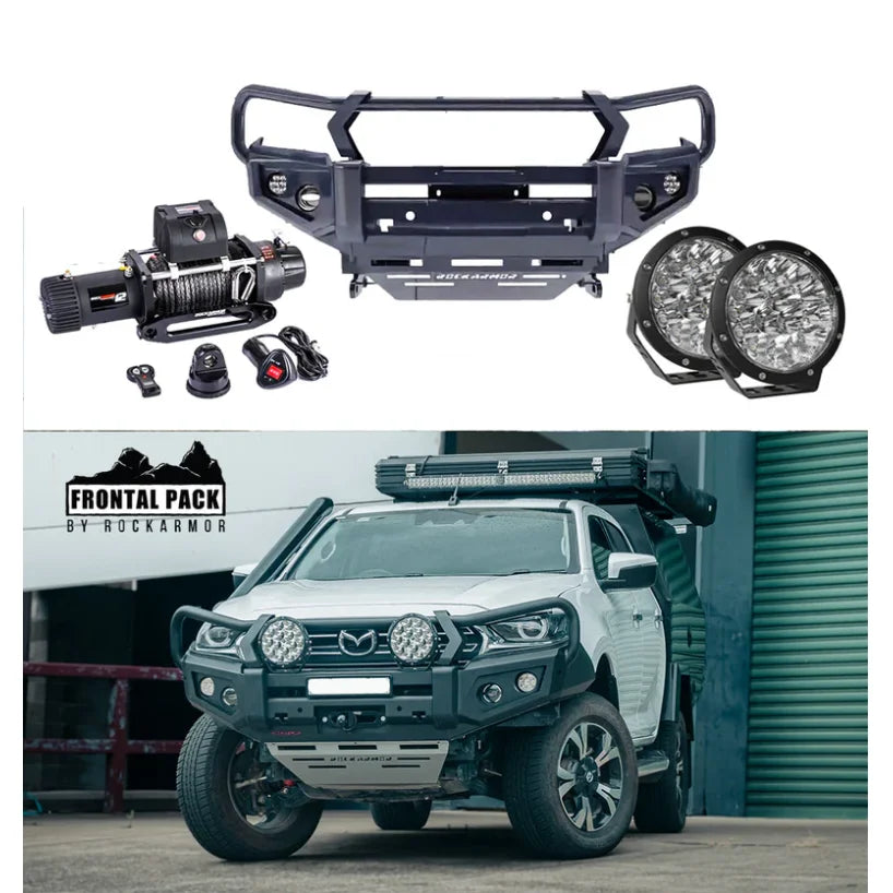 Off-road vehicle frontal pack featuring steel hoop bullbar for Mazda Bt50 2020+