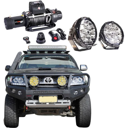 Off-road vehicle accessories featuring Rockarmor GT Steel Hoop Bullbar Combo Pack for Toyota Hilux N70
