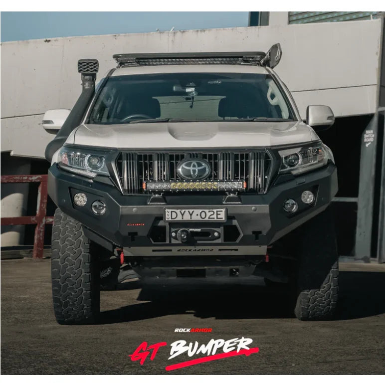 White Toyota SUV with Rockarmor GT Steel Hoopless Bullbar, steel hoopless design
