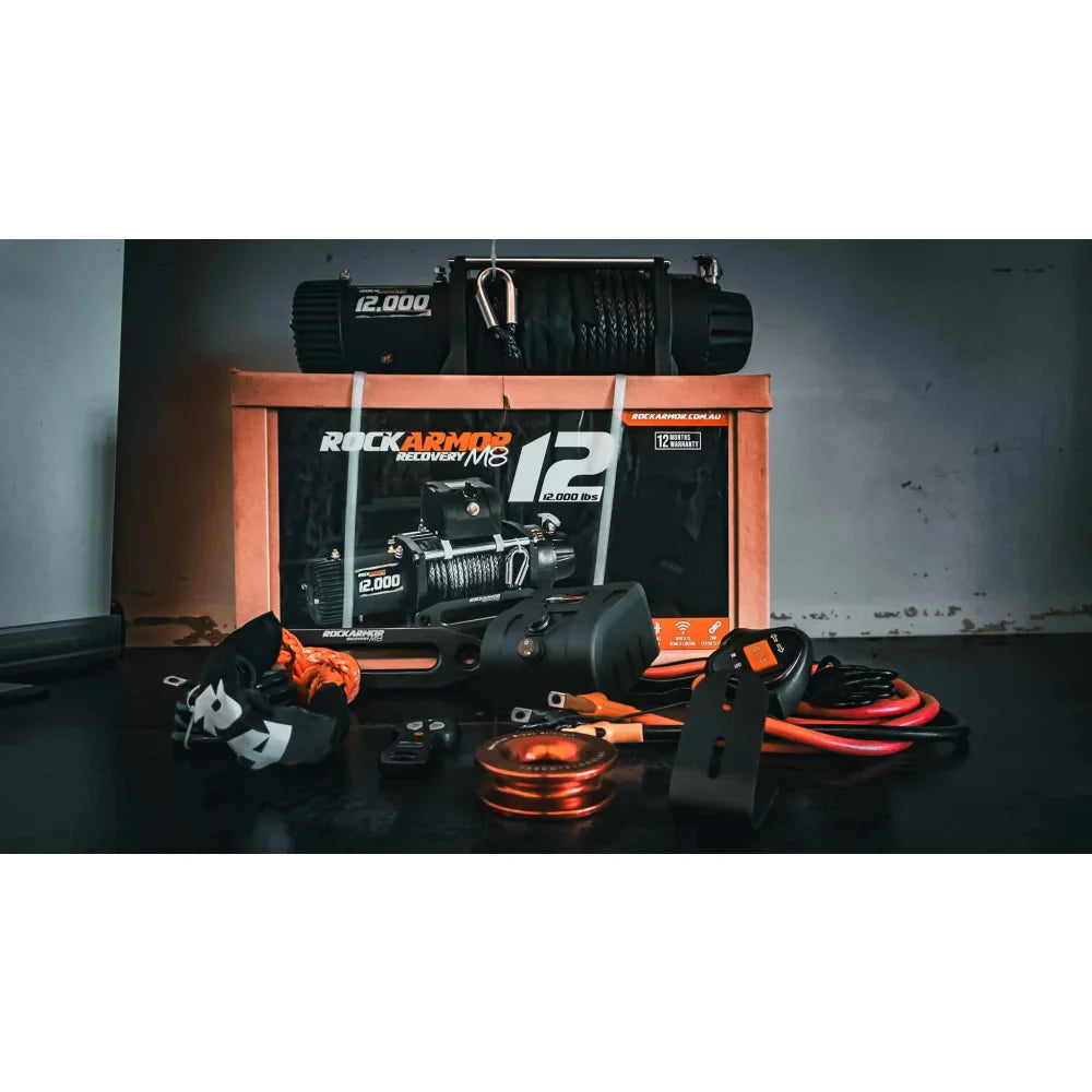 Rockarmor Premium 12,000Lbs 4X4 Winch With Synthetic Rope & Wireless Controller - WINCH