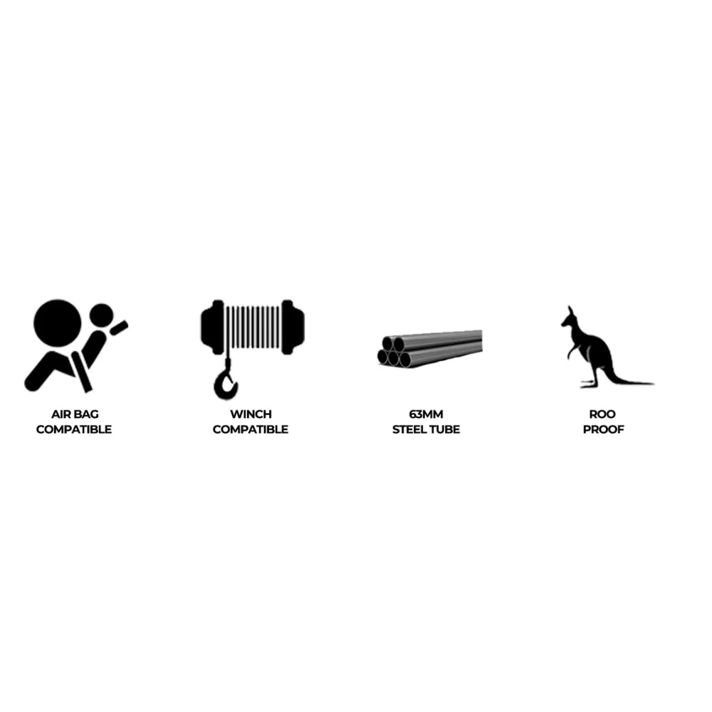 Icons showcasing product features including bull bar, driving lights, synthetic winch rope for Mitsubishi Triton
