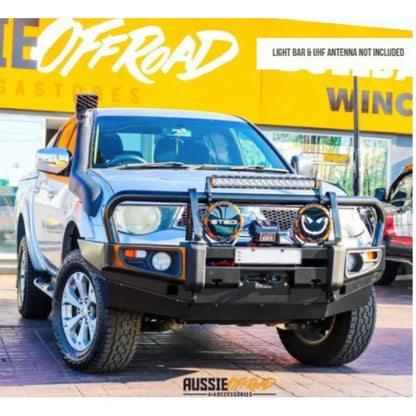 Silver steel bull bar with fog lights for Mitsubishi Triton MN/Ml 2006-2015