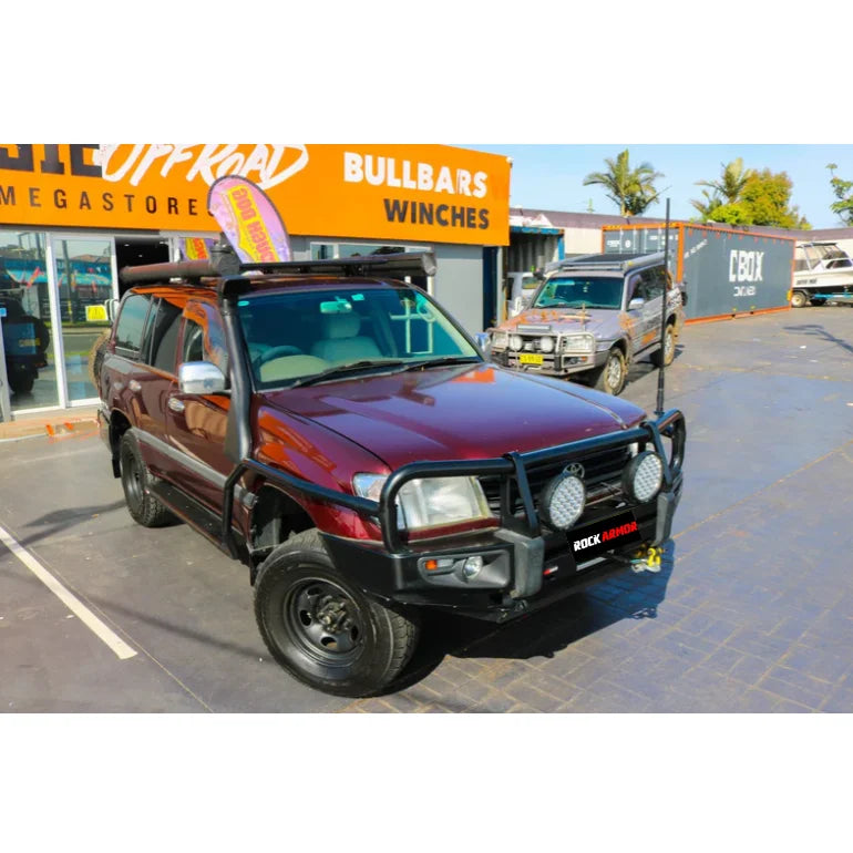 Maroon SUV with premium steel bullbar and fog lights mounted, suitable for Toyota Landcruiser Fj105