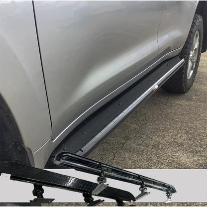 Silver vehicle with black steel checker plate side steps, fitting video included