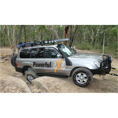 Silver off-road vehicle with steel checker plate side steps for Toyota Landcruiser Fj100